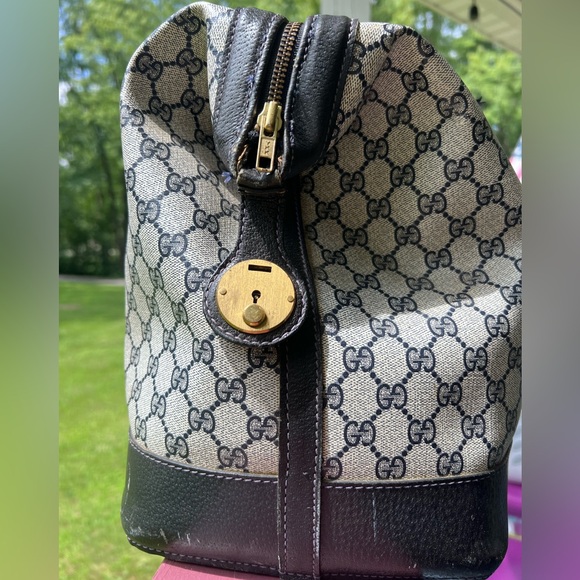 RARE Vintage 1950s/60s GUCCI Doctor Overnight Duffle Bag Web Navy GG Monogram - Picture 4 of 9